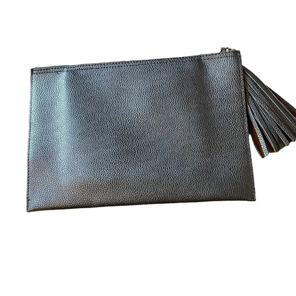 Parker Black Faux Pebbled Leather Zipper Fringe Pouch